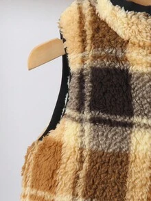 1pc Toddler Boys' Fashion Sherpa Quilted Zip-Up Vest,Brown Checkered Plaid Design,Modest Autumn Winter Outdoor Clothes,Date Outfit For Baby Boy - Multicolor - View 7