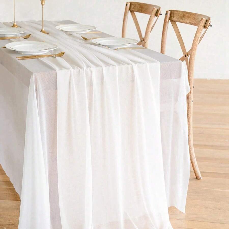 1 件/5 件白色美丽纱布桌旗桌布、婚礼派对房间餐桌装饰用品桌布、生日结婚周年家庭节日派对房间餐桌 DIY 装饰、婚礼纱布、家居装饰、婴儿淋浴装饰、椅背装饰纱、白色纱布、2026 新年装饰、新年桌旗 - 白色 - 查看 1