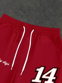 Manfinity EMRG 男士字母印花圆领短袖休闲 T 恤和抽绳腰裤套装，街头设计 T 恤和运动裤两件套服装 - 彩色 - 查看 4