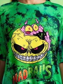 MADBALLS X SHEIN 女士扎染怪物印花圆领短袖T恤 - 綠色 - 查看 7