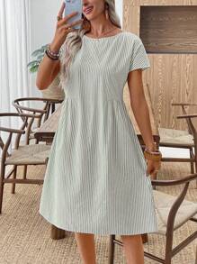 EMERY ROSE Váy cổ tròn sọc thường ngày mùa hè cho nữ Váy thường ngày mùa hè Váy ngắn tay mùa hè Váy sọc mùa hè Váy mùa hè cho nữ - màu xanh lá - Xem 7