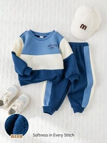 Cozy Pixies 2pcs Baby Boy Knit Soft Crew Neck Long Sleeve Pullover Sweatshirt And Elastic Waist Cuffed Pants Set Fall Winter - Multicolor - View 4