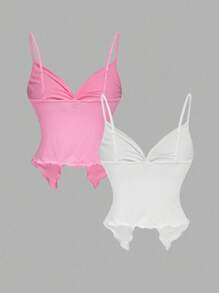 SHEIN MOD 休闲时尚百搭纯色性感夏季女式背心 - 粉色 - 查看 2