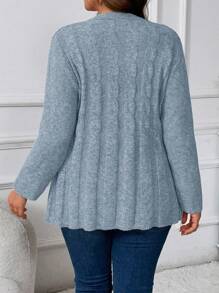Cárdigan casual de punto con botones y detalle de nudo para tallas grandes - Neblina azul - Ver 2