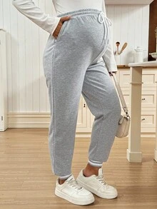SHEIN Casual Fashion Versatile Simple Comfortable Drawstring Loose Maternity Sweatpants - Light Grey - View 5