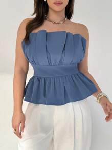 Auralis Damen Große Größen Trägerloses Shirt, Herbstmode für Damen, Blaue Oberteil Tops Y2K Süße Tops für Damen Off-Shoulder Top