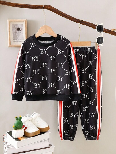 SHEIN 两件套小男孩复古花卉数码印花休闲返校服