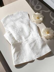 Franclia Vest vest nữ không tay thường xuyên jacquard - trắng - Xem 2