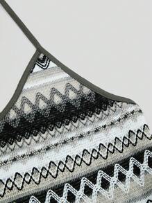 Sweetra 波西米亚风格度假海滩夏季复古女士吊带针织连衣裙 - 灰色 - 查看 6