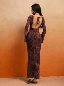 Almamuse 女式露背系带紧身连衣裙 - 酒紅色 - 查看 2