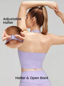 GLOWMODE FeatherFit™ Double Time Adjustable Halter Sports Bra Tank Top Light Support Low Impact Yoga Daily - Lavender Haze - View 2