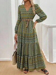 EMERY ROSE 女式V领花卉印花波西米亚长裙女装