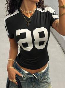 StreetHx Women's Navy Blue Graphic Printed Streetwear T-Shirt, Short Sleeve, Spring/Summer - Black and White - View 5