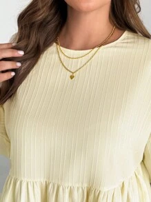 SHEIN Essnce Plus Size Women's Spring And Autumn Fashion Casual Loose Comfortable Daily Texture Fabric Light Yellow Long Sleeve Ruffle Shirt,Curve Cute Tops,Women Blouse,Butter Yellow,Fall Outfits,Back To School - Yellow - View 6