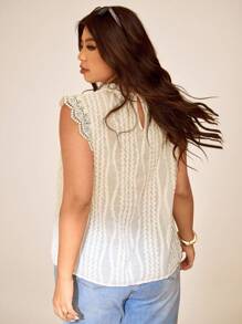 Elaquor Plus Size Elegant Solid Color Textured Sleeveless Shirt, Summer - Apricot - View 5