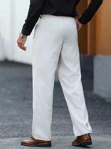 Manfinity Bizformal 男士休闲纯色西装裤，百搭男士白色正装裤白色正装裤男士男士服装男士裤子男士衣服男士裤子男士正装裤 - 米色 - 查看 2