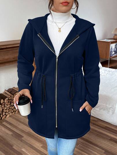 Calvaya Giacca casual versatile con cappuccio e coulisse in vita per taglie forti
