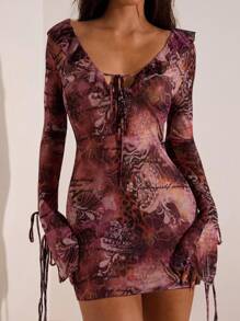 Opulessa 女士休闲印花宽松长袖罩衫 - 彩色 - 查看 4