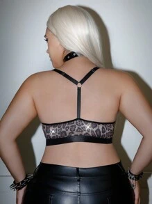 AltCore 1 szt. biustonosz w dużym rozmiarze z nadrukiem w panterkę, zdobiony, zapinany z przodu