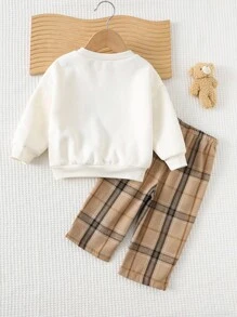 Cozy Pixies Bộ 2 áo nỉ cổ tròn tay dài họa tiết gấu hoạt hình cho bé trai và quần jogger cạp chun - Nhiều màu - Xem 2