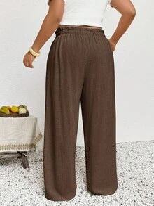SHEIN Frenchy 大码女士休闲时尚裤，适合度假 - 咖啡棕 - 查看 5