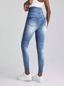 Slaydiva Calça Jeans Skinny de Cintura Alta Lavado Casual Feminino - Azul - Visão 2
