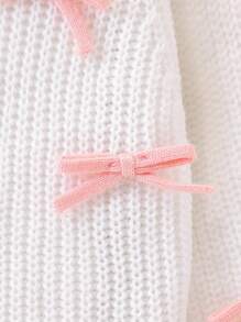 SHEIN Baby And Girl Fashionable Cute Versatile Bow Sweater Cardigan, Knitted Knitted Single Piece Outerwear Fall Winter - Beige - View 4