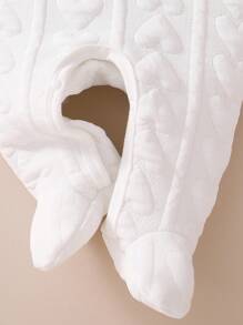 女婴冬季绗缝心形图案长袖连体衣（带帽子）连体睡衣套装 - 紅白色 - 查看 5