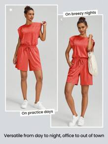 GLOWMODE Cloudknit Peekaboo Cut-Out Drawstring Jumpsuit With Side Pockets Daily - Orange - View 6