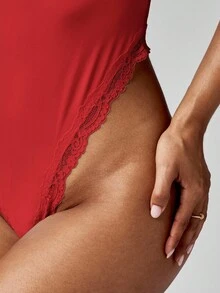 MISSGUIDED 蕾丝边紧身衣高腰丁字裤设计可调节细肩带内衣蜜月结婚夜睡衣情人节礼物 - 紅色 - 查看 4