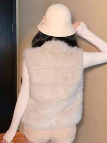 DAZY 女士优雅蓬松背心，秋冬季外套背心女式大衣 - 米色 - 查看 2