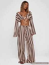 MUSERA Women Pants Wide Leg Stripe Linen Look Trouser Holiday, Linen Pant, Summer, Beach Vacation Fall Party Fall