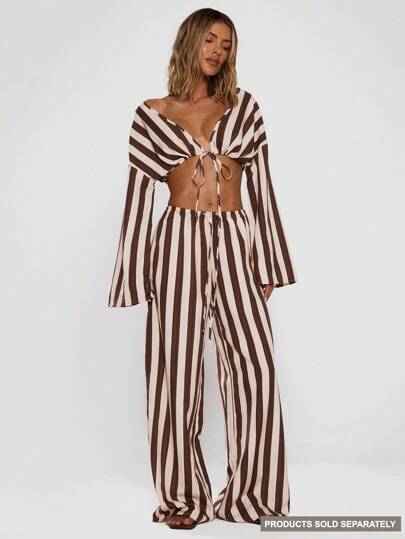 MUSERA Women Pants Wide Leg Stripe Linen Look Trouser Holiday, Linen Pant, Summer, Beach Vacation Fall Party Fall