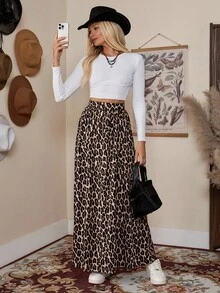 LanaWest 女士时尚豹纹长裙，适合春夏季度假海滩 - 彩色 - 查看 2