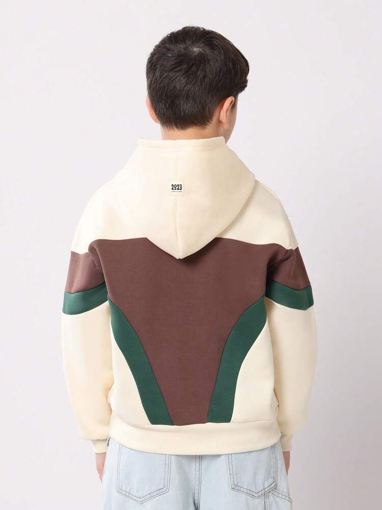 Felpa con cappuccio color block con logo del marchio