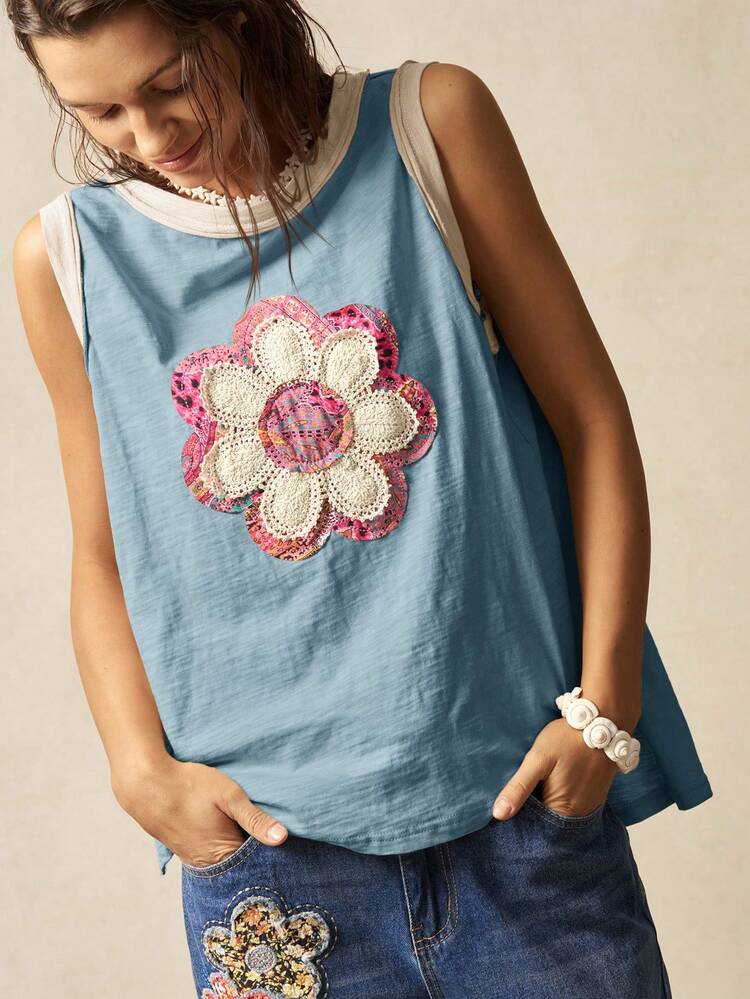 Bohemela Solid Color Knitted Sleeveless Loose Fit Tank Top For Women Flower Tank Top Boho Tank Top Women Cotton Tops Women Summer - Multicolor - View 6