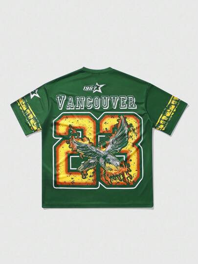 Prep Camiseta de manga corta con estampado gráfico n.º 23 para hombre, camiseta deportiva, estilo vintage de calle