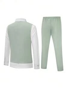 SHEIN 2pcs Set Tween Boys' Korean Slim Fit Formal Wedding Banquet Piano Recital Emcee Vest Outfit. Loose Casual Asymmetrical Vest + Straight Casual Pants