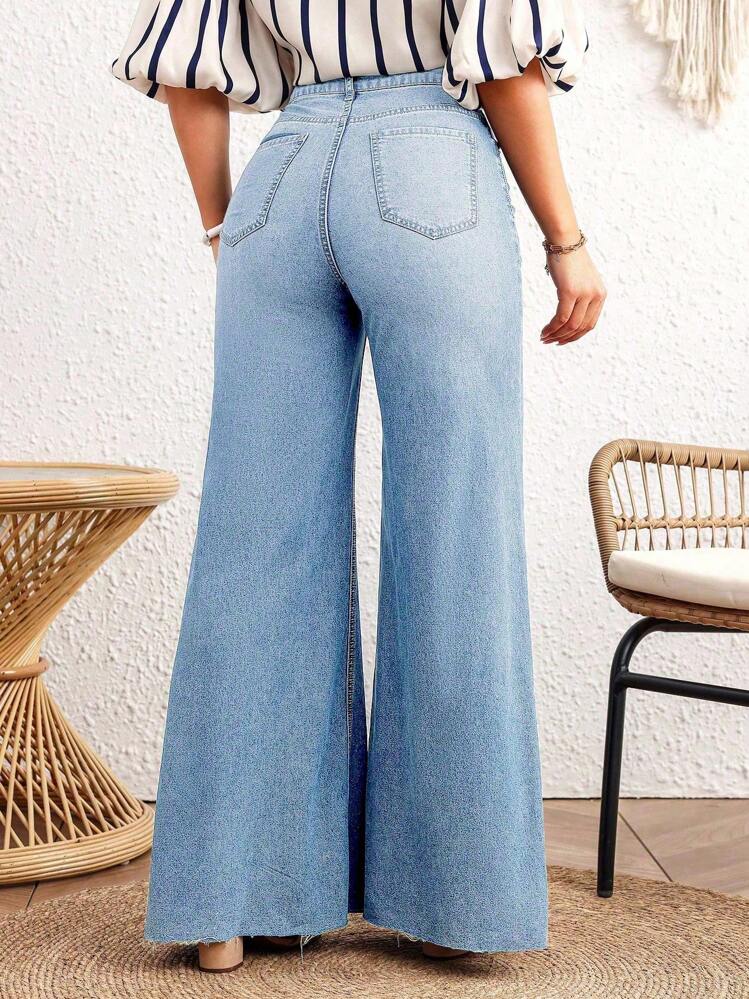 Breezaya Quần jean ống rộng dáng rộng có túi cho nữ - Rửa nhẹ - Xem 2