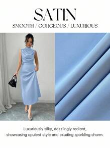 Elenzga 女式春夏优雅绿色立领百褶腰喇叭无袖连衣裙 - 藍色 - 查看 1