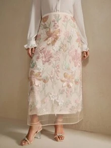 Anewsta 优雅时尚的串珠刺绣设计裙子，夏季 - 杏色 - 查看 6