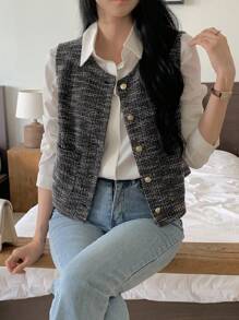 DAZY Casual Sleeveless Fitted Jacket For Women, Autumn Vest - Black - View 5