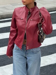 Muchica Women's Fashion Long Sleeve Zipper Versatile Short Jacket In Fall/Winter