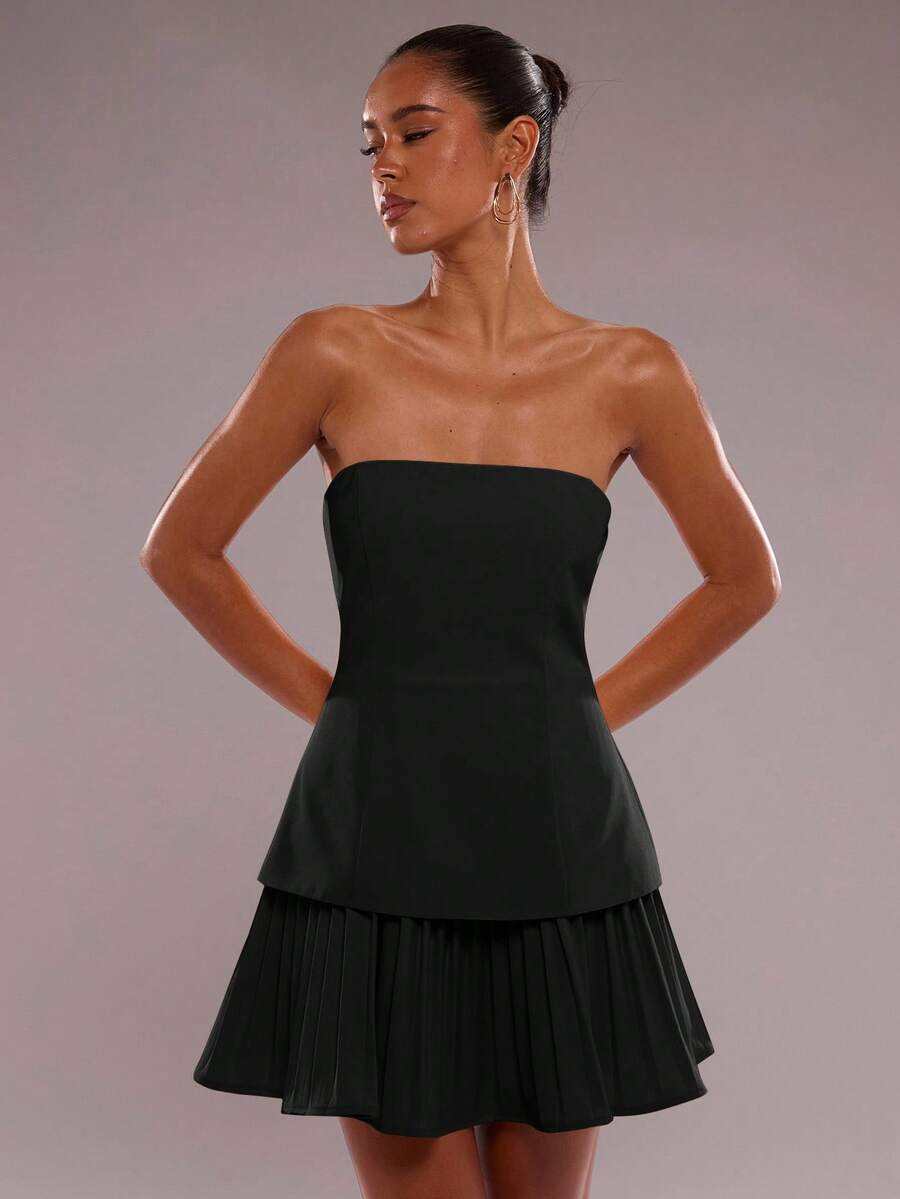 SHEIN BAE Váy ống đơn sắc tối giản thường ngày dành cho nữ - màu đen - Xem 1