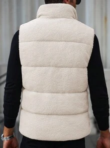 Manfinity Homme 男装街拍热卖INS搭配男士无袖背心抓绒保暖休闲绗缝外套送男友老公秋冬礼物周年纪念日礼物男士男士冬季背心羽绒背心，男士冬季背心，男士羽绒背心，男士泡泡背心，男士冬装 - 米色 - 查看 2