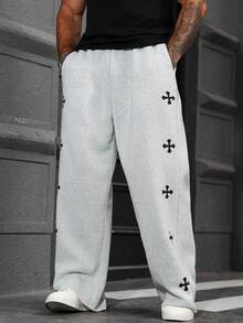 Manfinity LEGND 男士抽绳腰阔腿运动裤 阔腿运动裤 华夫格阔腿运动裤 男士阔腿慢跑裤 宽松裤 Y2kblack 宽松裤 交叉运动裤 男士交叉运动裤 哥特运动裤 设计师运动裤 男士运动裤 - 淺灰色 - 查看 3