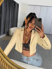 SHEIN SXY Women's Notched Collar Raglan Sleeve Short Casual Solid Color Blazer In Fall/Winter - Apricot - View 1