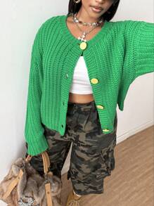 Maweii Plus Size Women Casual Loose Fit Round Neck Drop Shoulder Long Sleeve Single-Breasted Knit Cardigan Fall Winter Cloth For Women