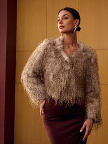 MOTF PREMIUM ASYMMETRICAL HEM FAUX FUR COAT - Coffee Brown - View 8