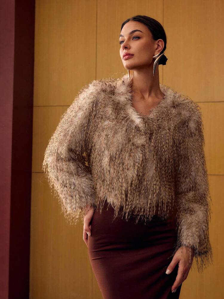 ASYMMETRICAL HEM FAUX FUR COAT